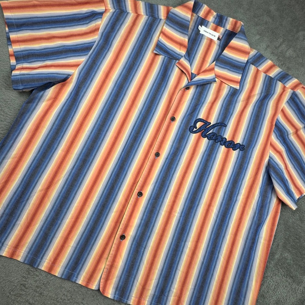 Honor The Gift Shirt Mens XL Multicolor Excellent Striped Camp Collar Button Up